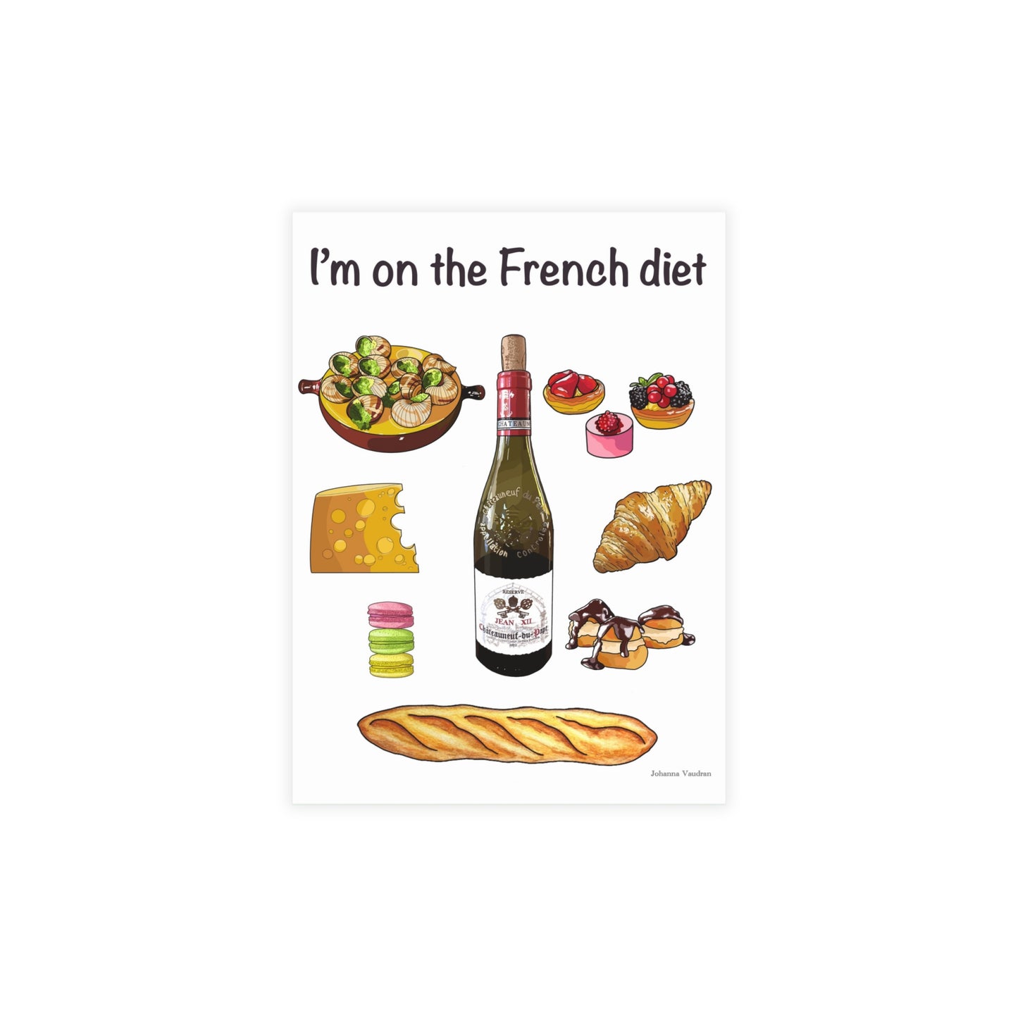 Playful French Diet Postcard Bundle, Fun Note Cards, Unique Gift for Food Lovers, Stationery Set, Culinary Humor Cards