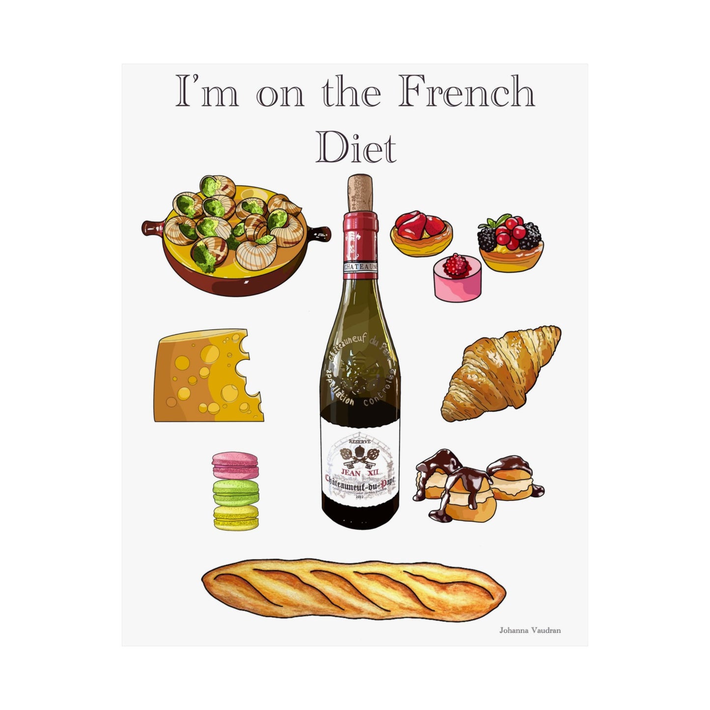 French Diet Wall Art Print, Home Decor Poster, Kitchen Wall Art, Funny Kitchen Decor, Gift for Foodies, Unique Culinary Art