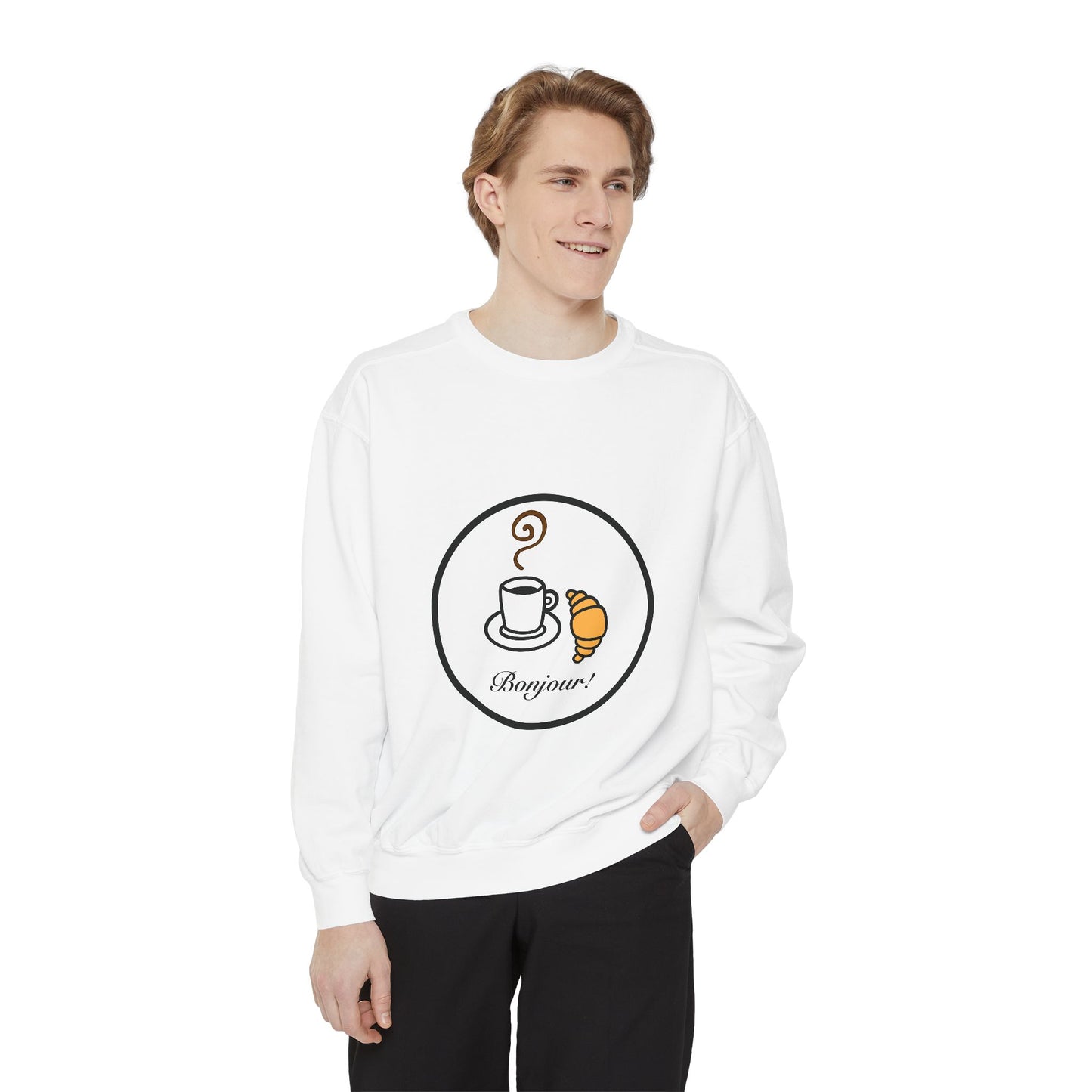 Bonjour coffee croissant Unisex Garment-Dyed Sweatshirt