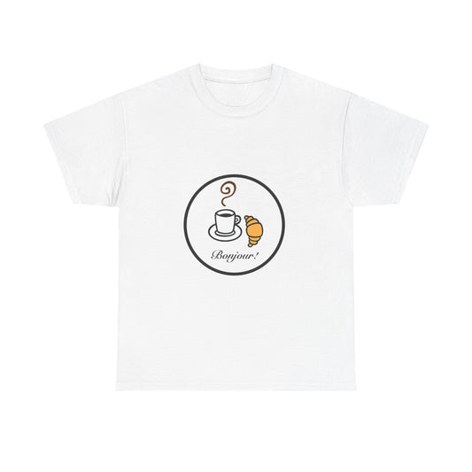 Bonjour coffee and croissant Unisex Heavy Cotton Tee