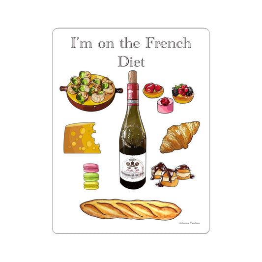 French Diet Stickers, Cute Food Art, Kitchen Decor, Wine Lover Gift, French Cuisine Reminders