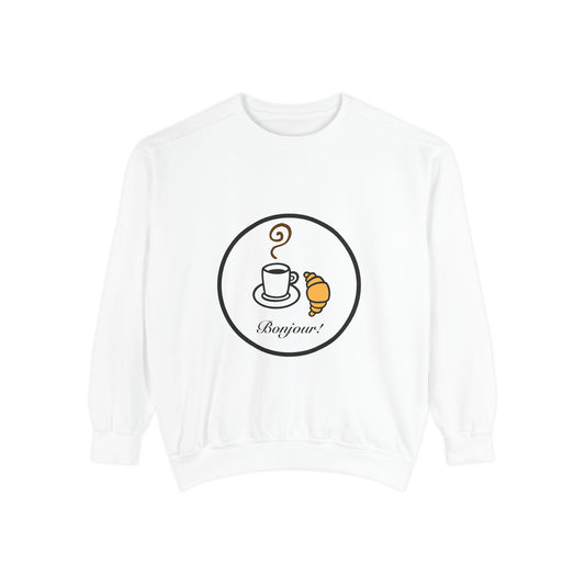 Bonjour coffee croissant Unisex Garment-Dyed Sweatshirt