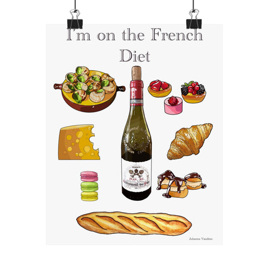 French Diet Wall Art Print, Home Decor Poster, Kitchen Wall Art, Funny Kitchen Decor, Gift for Foodies, Unique Culinary Art